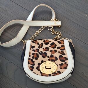 Emma Fox Crossbody Gold Chain Toggle Purse Bag Leopard Print